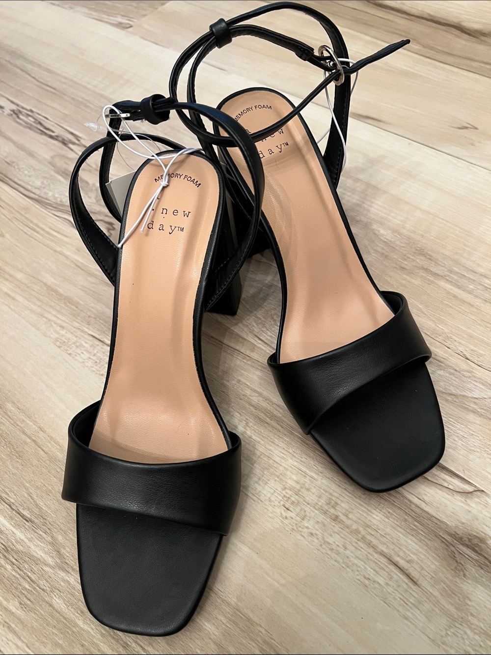 a new day Black Block Heel Ankle Strap Sandals